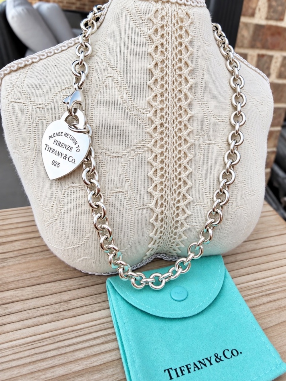 Tiffany & Co. XL Firenze Heart Charm Necklace in Silver, 16 inches